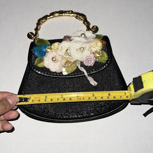 Multi Floral Black Textured Mini Bag Whimsy Goth Fairycore Coquette FLAWED - Picture 7 of 11